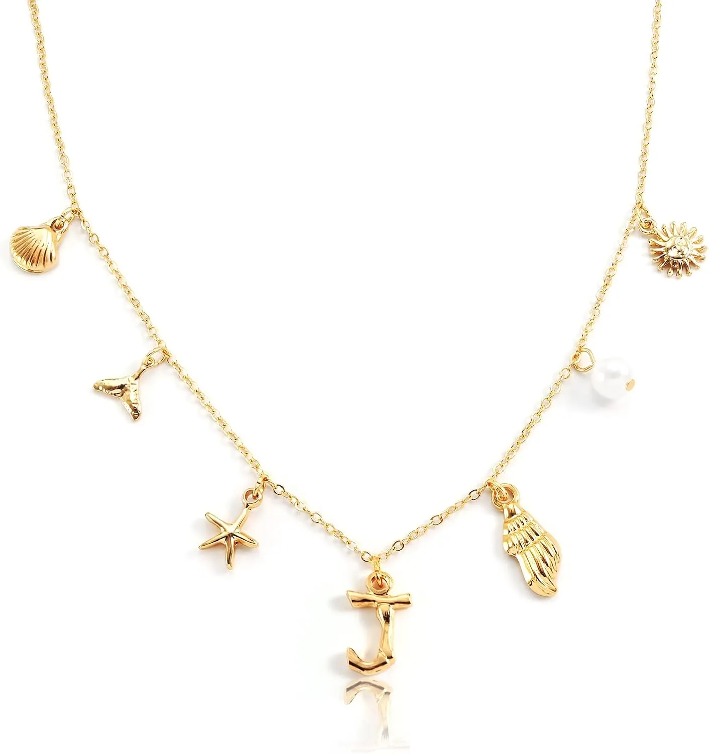 Charm Necklace for Women Shell Starfish necklace 18K Gold Plated Womens Charm Necklace Ocean Jewelry Name Necklace Personalized Initial Necklaces for Women Trendy Jewelry