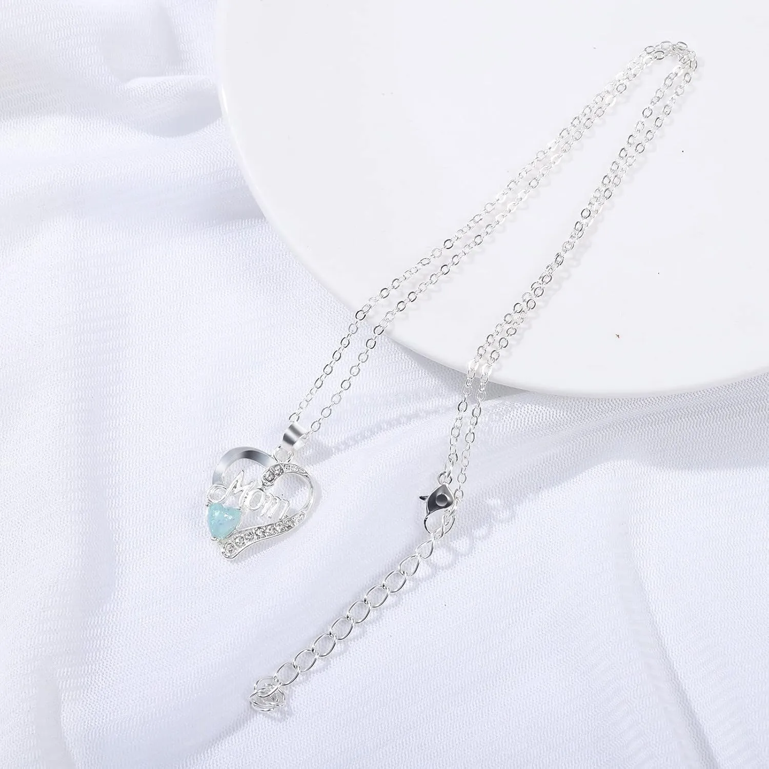 Christmas Gifts for Women,Silver Plated Heart Birthstone Crystal Pendant Necklaces Anniversary Birthday Jewelry Gifts for Mom