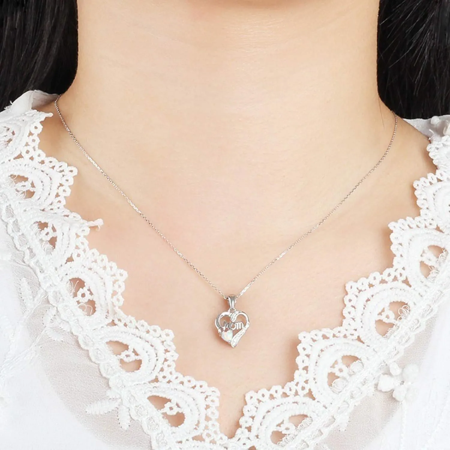 Christmas Gifts for Women,Silver Plated Heart Birthstone Crystal Pendant Necklaces Anniversary Birthday Jewelry Gifts for Mom