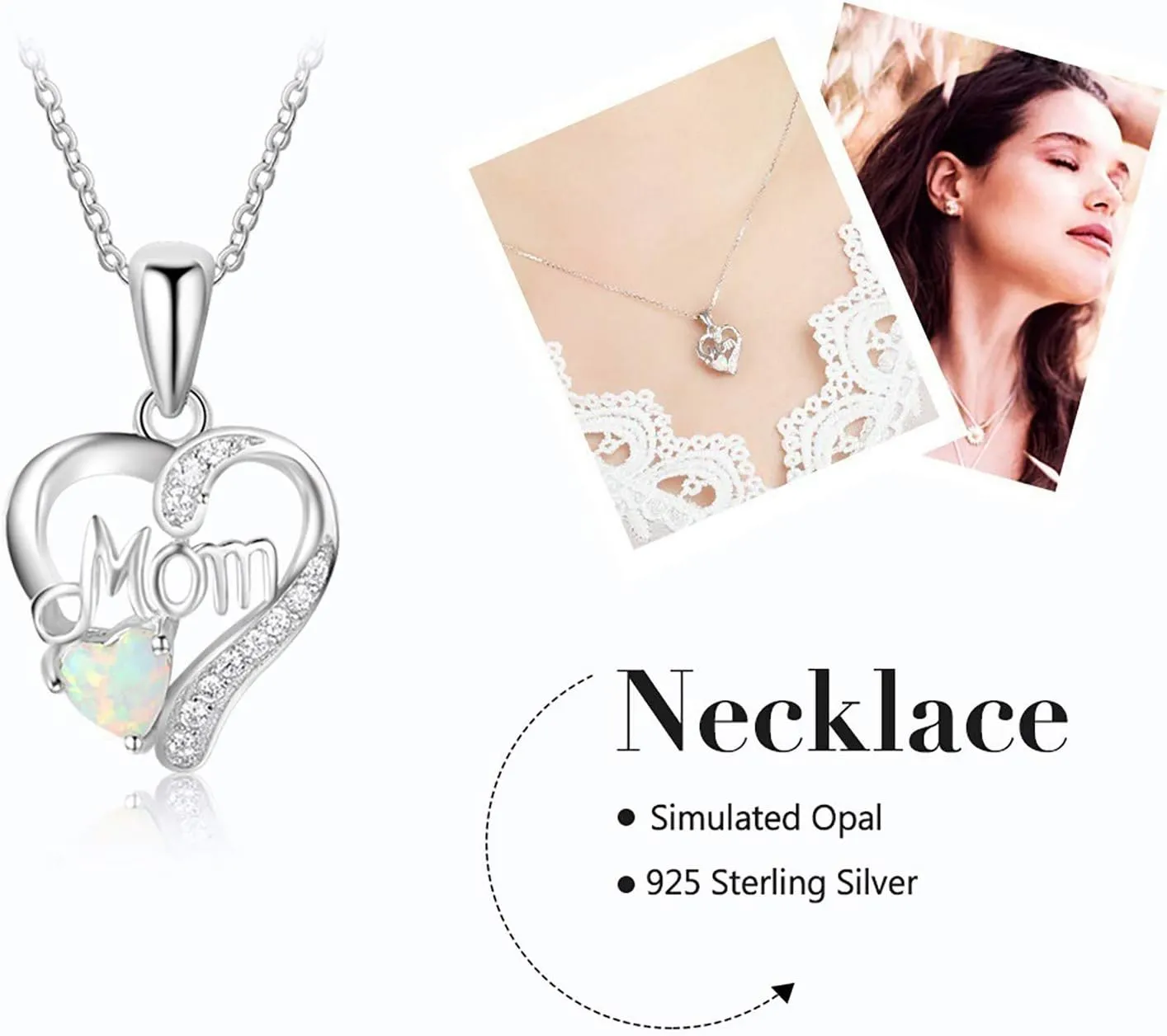 Christmas Gifts for Women,Silver Plated Heart Birthstone Crystal Pendant Necklaces Anniversary Birthday Jewelry Gifts for Mom