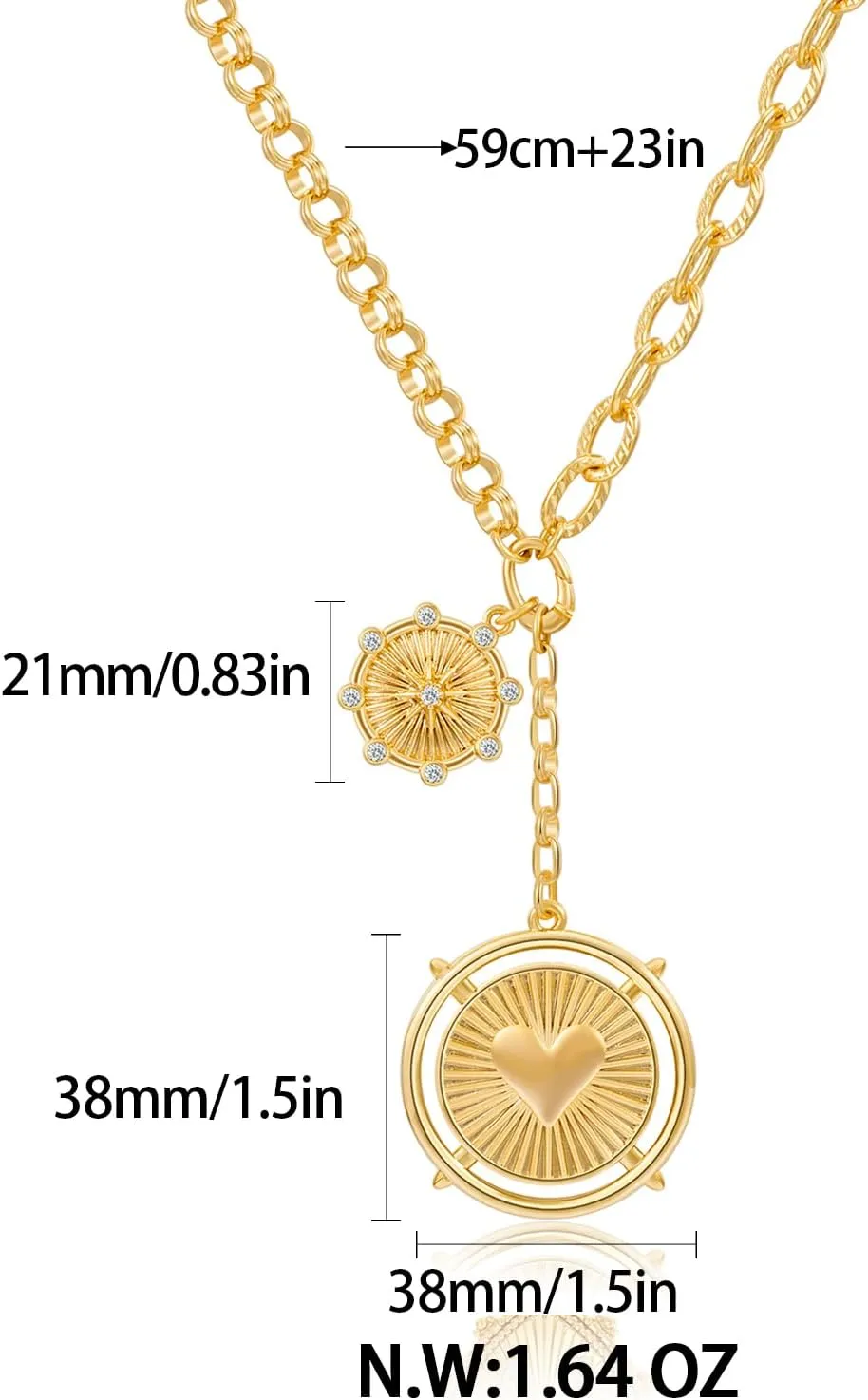 Chunky Gold Pendant Necklaces For Women Gold Chain links With Sun Heart Lion Conch Shell Charms Summer Necklaces Beach Jewelry Gift