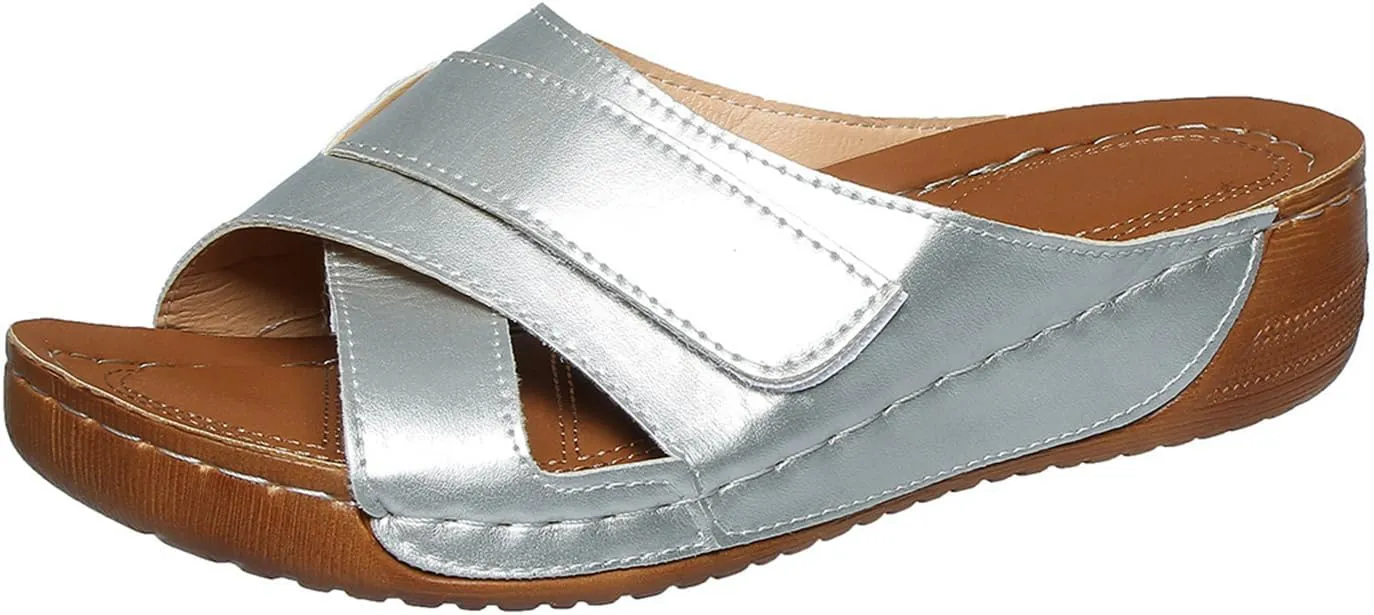 Comfort Wear Slippers for Women Orthopedic Sandals Criss Cross Open Toe Wide Width Casual Slipper Non Slip Comfortable Beach Shoe Beach Walking Sandals Indoor Outdoor Slides Breathable Hollow Slip ons