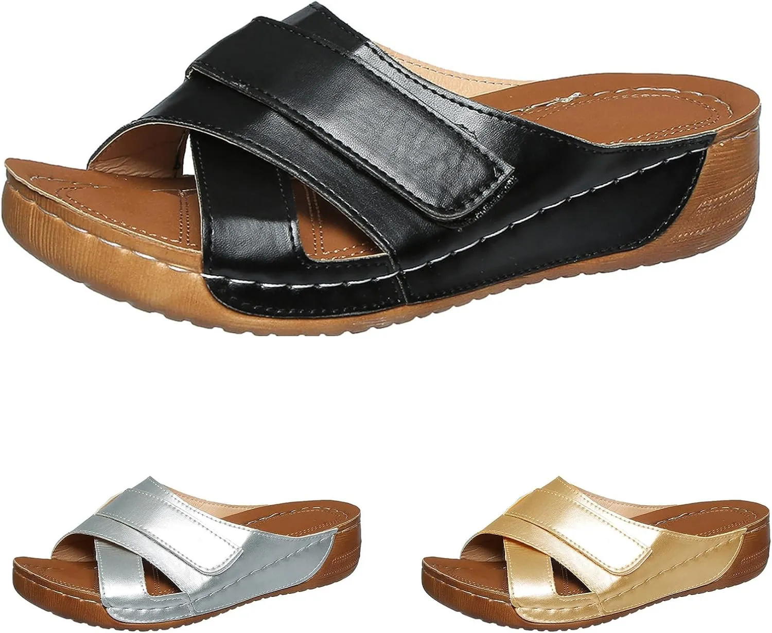Comfort Wear Slippers for Women Orthopedic Sandals Criss Cross Open Toe Wide Width Casual Slipper Non Slip Comfortable Beach Shoe Beach Walking Sandals Indoor Outdoor Slides Breathable Hollow Slip ons