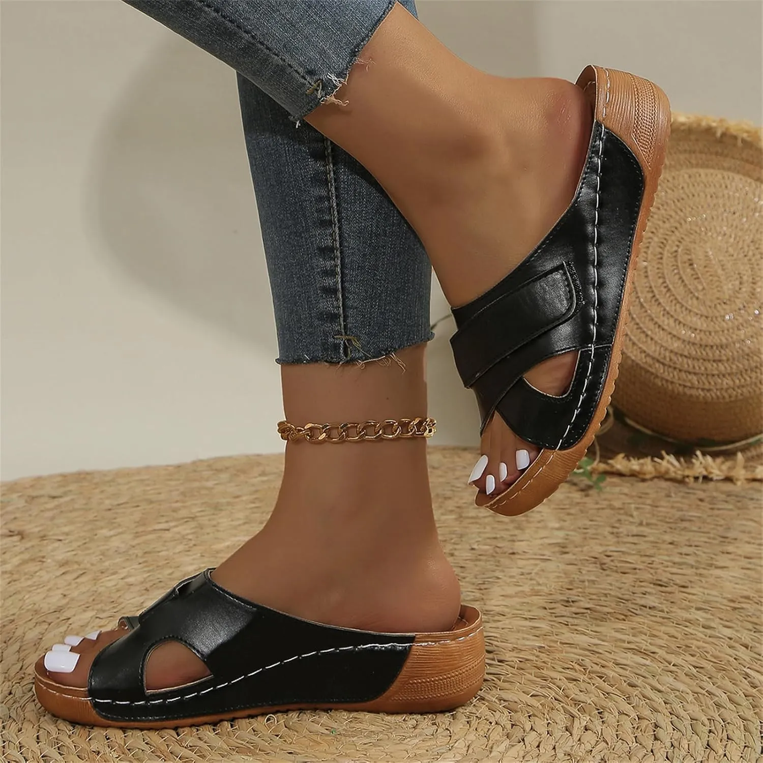 Comfort Wear Slippers for Women Orthopedic Sandals Criss Cross Open Toe Wide Width Casual Slipper Non Slip Comfortable Beach Shoe Beach Walking Sandals Indoor Outdoor Slides Breathable Hollow Slip ons