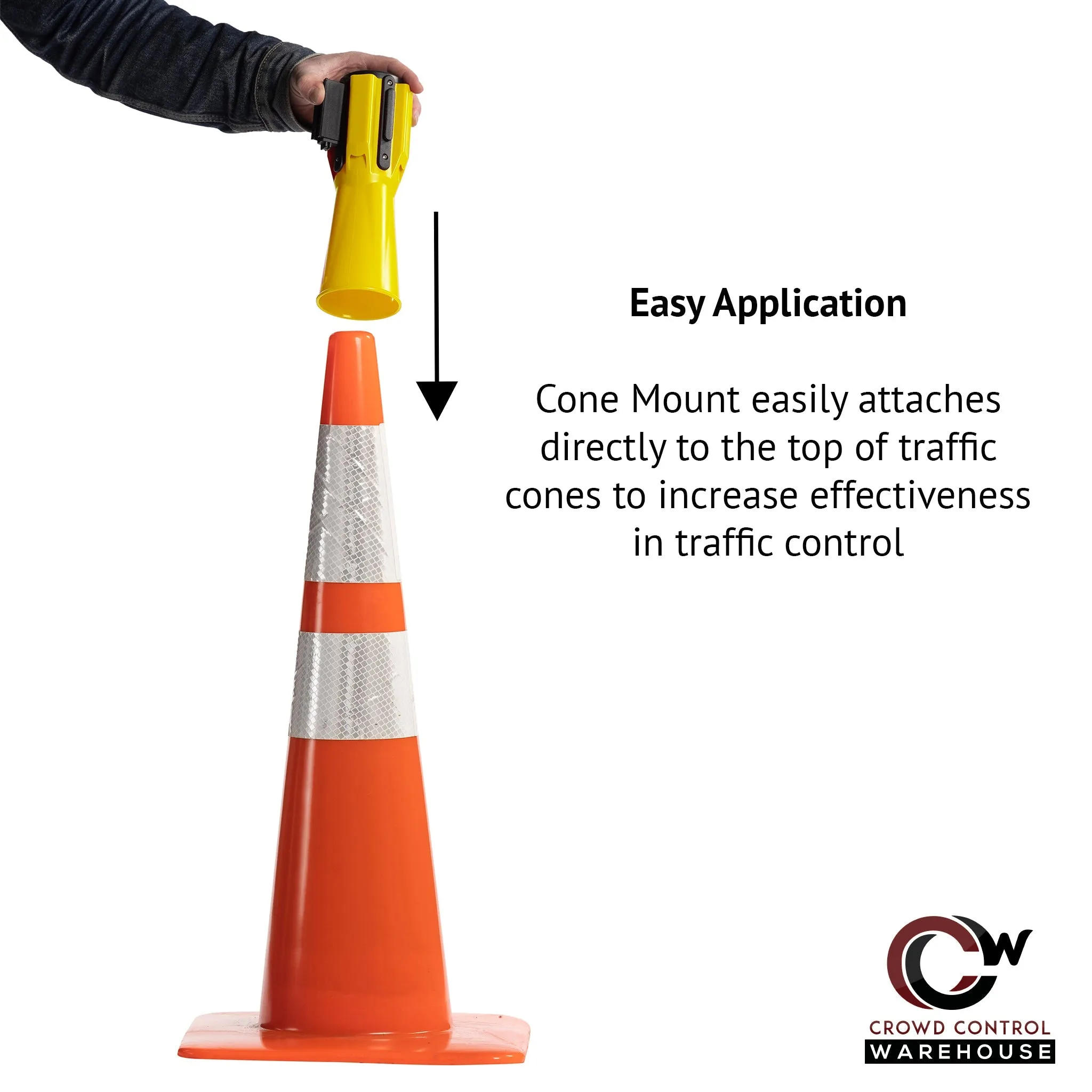 Cone-Mounted Retractable Belt Barrier, 11 Ft. Belt - Trafford Industrial