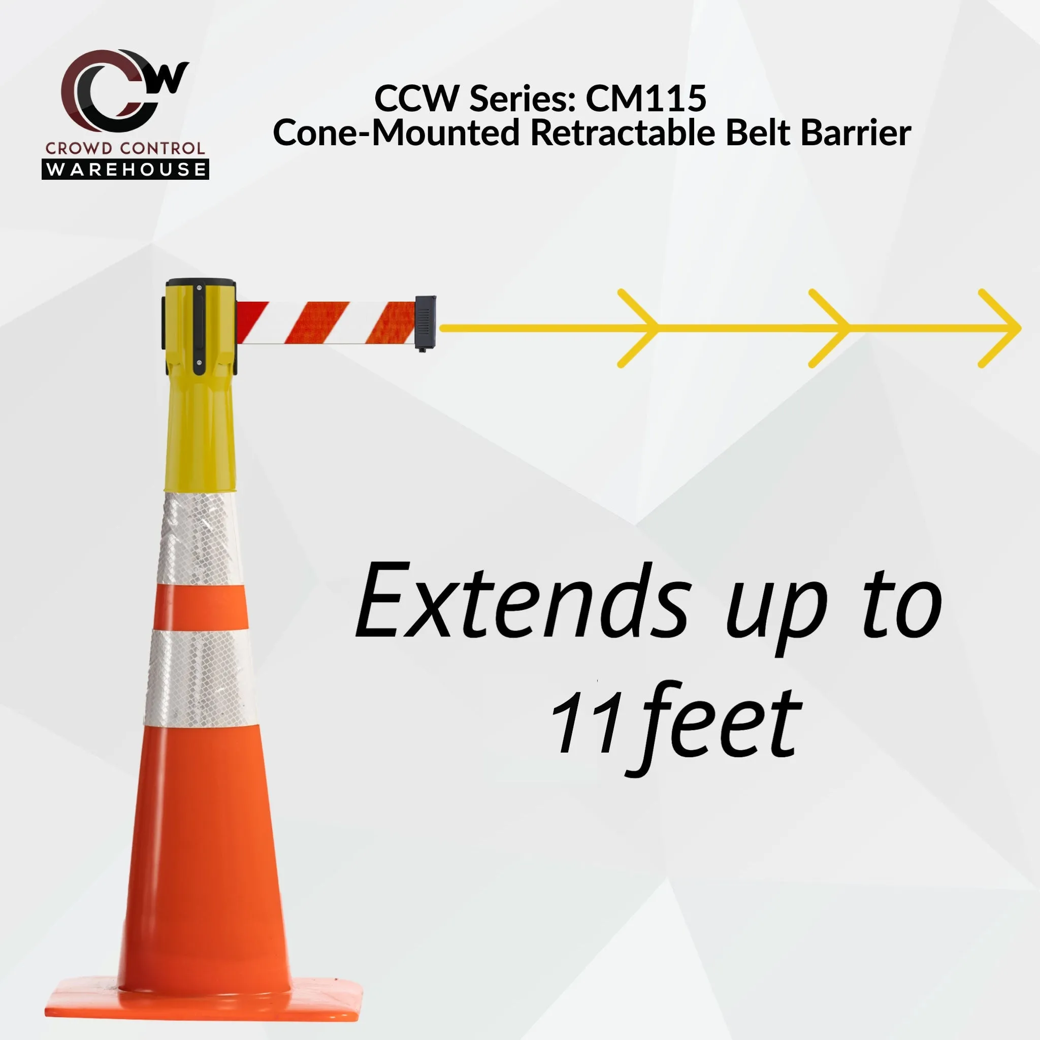Cone-Mounted Retractable Belt Barrier, 11 Ft. Belt - Trafford Industrial