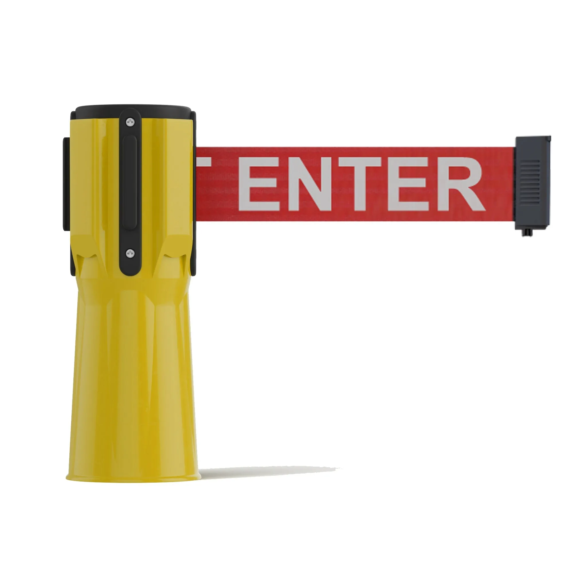 Cone-Mounted Retractable Belt Barrier, 11 Ft. Belt - Trafford Industrial