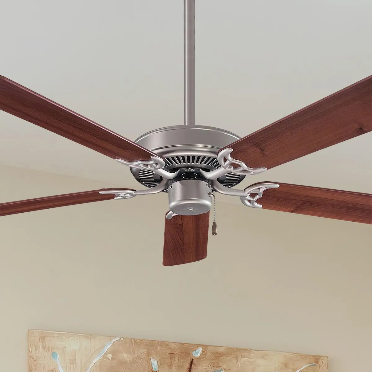Contractor 42 Inch Ceiling Fan with Pull Chain, Brushed Steel with Dark Walnut Blades