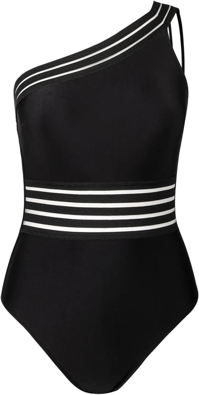 CUPSHE Women's One Piece Swimsuits Bathing Suits One Shoulder Adjustable Straps Cutout Asymmetrical Swimwear Mesh
