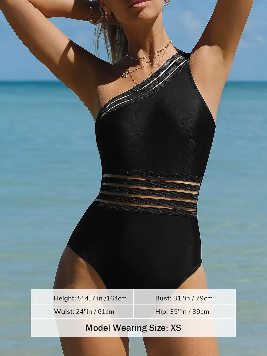 CUPSHE Women's One Piece Swimsuits Bathing Suits One Shoulder Adjustable Straps Cutout Asymmetrical Swimwear Mesh