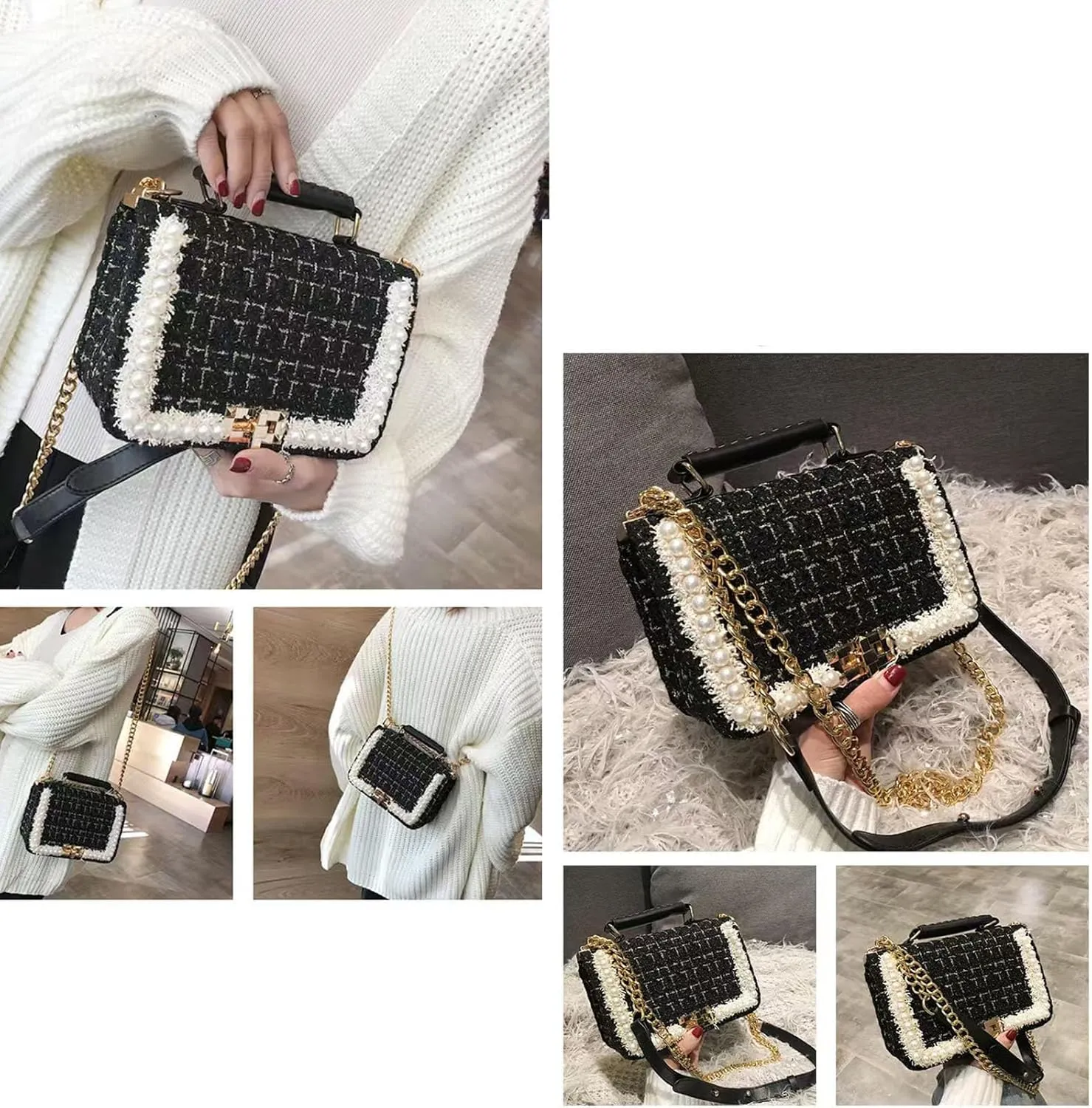 Designer Crossbody Bags for Women Leather Quilted Shoulder Tweed Purses Clucth Small Top Handle Handbag Evening Bags