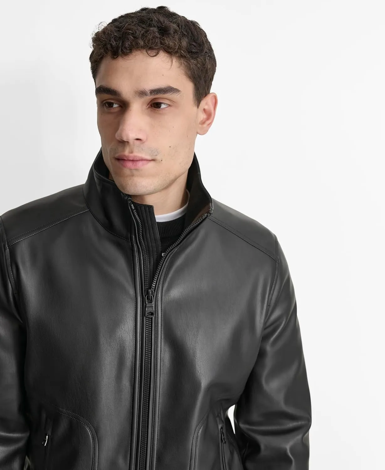 DKNY Men's Faux Leather Soft Durable Jacket