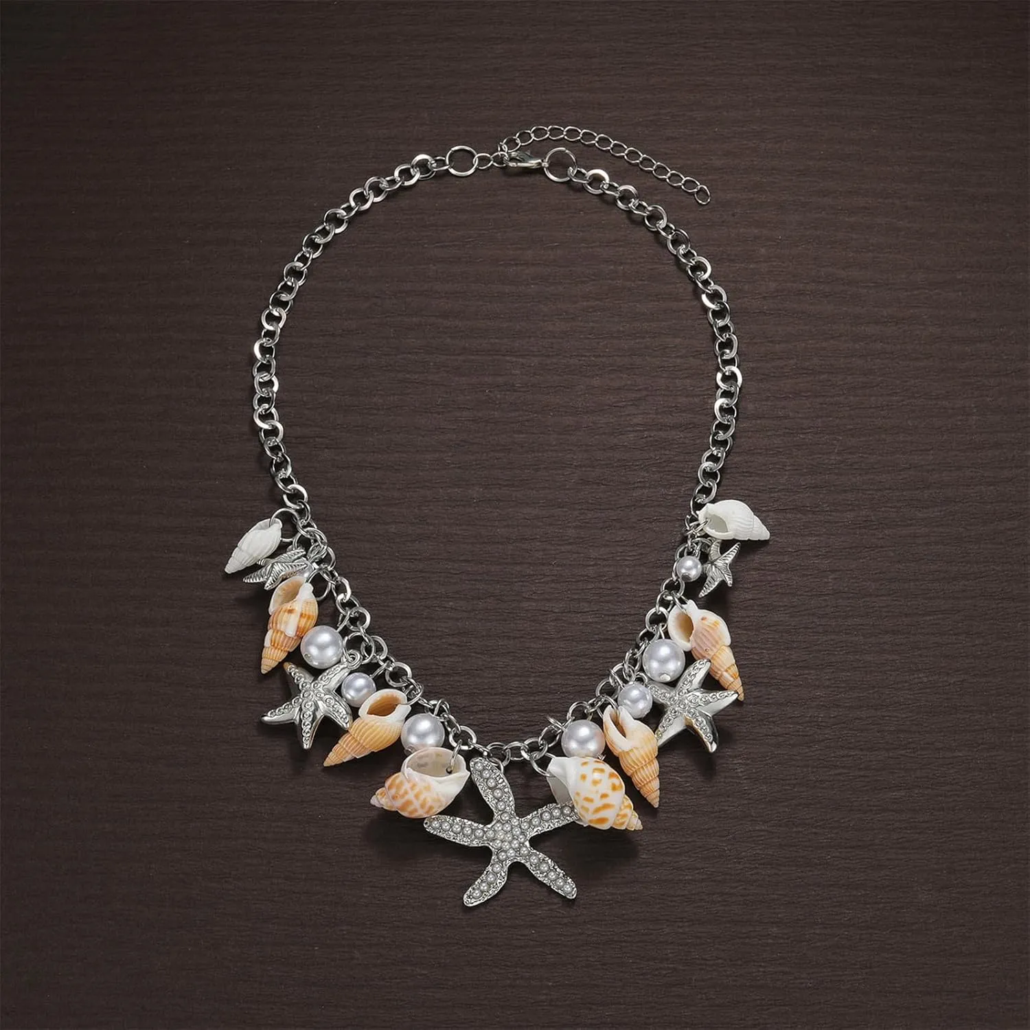 Dreuyet Bohemia Shell Starfish Necklaces for Women Trendy Chunky Natural Conch Pearl Seashell Choker Charm Handmade Adjustable Layered Shell Necklace Holiday Summer Beach Themed Jewelry