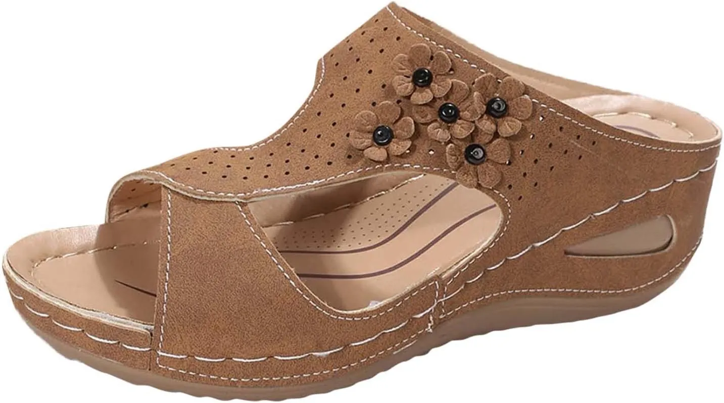 Eduavar Dressy Sandals Women, Sandals Women Fashion Slip On Sandals Comfortable Peep Toe Sandals Summer Walking Shoes