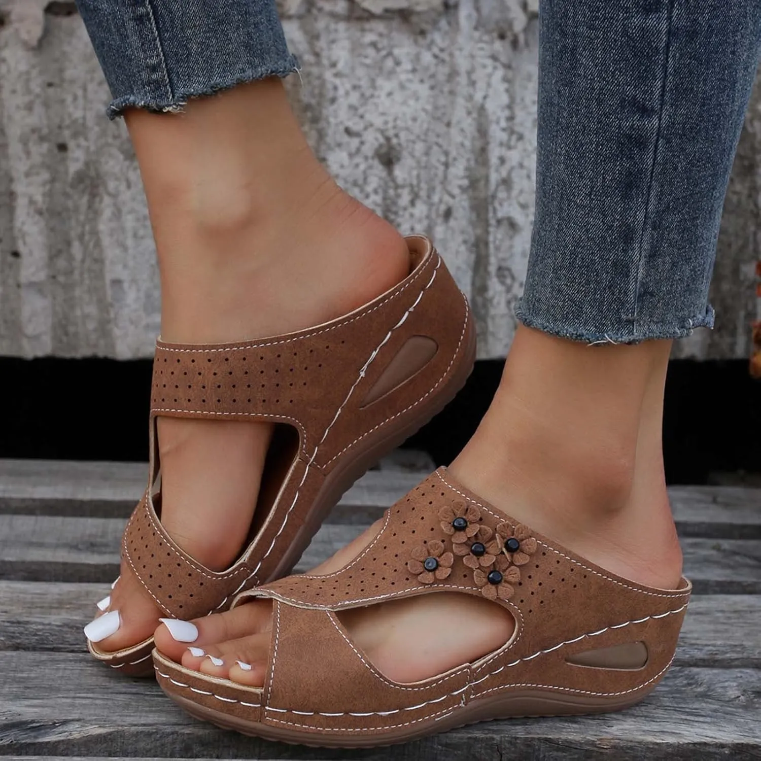 Eduavar Dressy Sandals Women, Sandals Women Fashion Slip On Sandals Comfortable Peep Toe Sandals Summer Walking Shoes