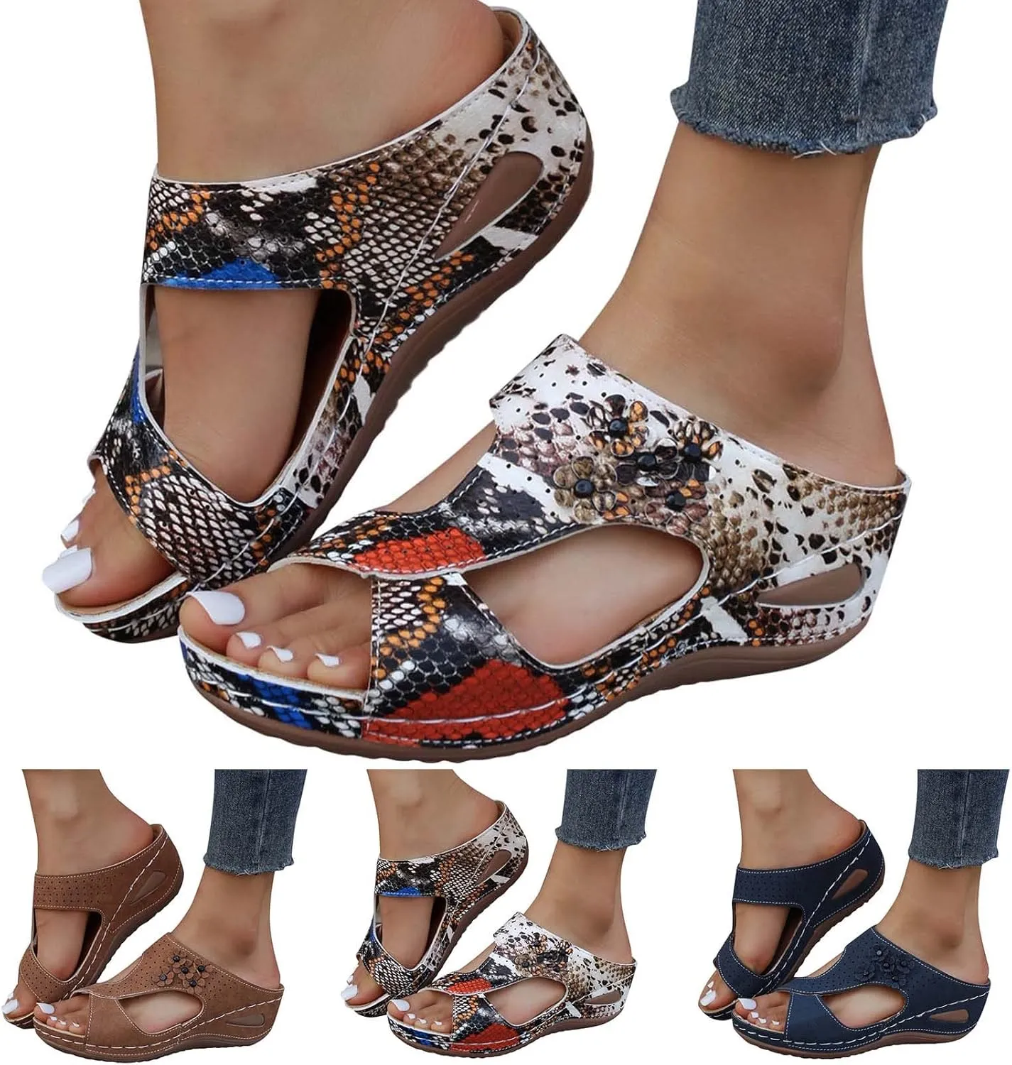 Eduavar Dressy Sandals Women, Sandals Women Fashion Slip On Sandals Comfortable Peep Toe Sandals Summer Walking Shoes