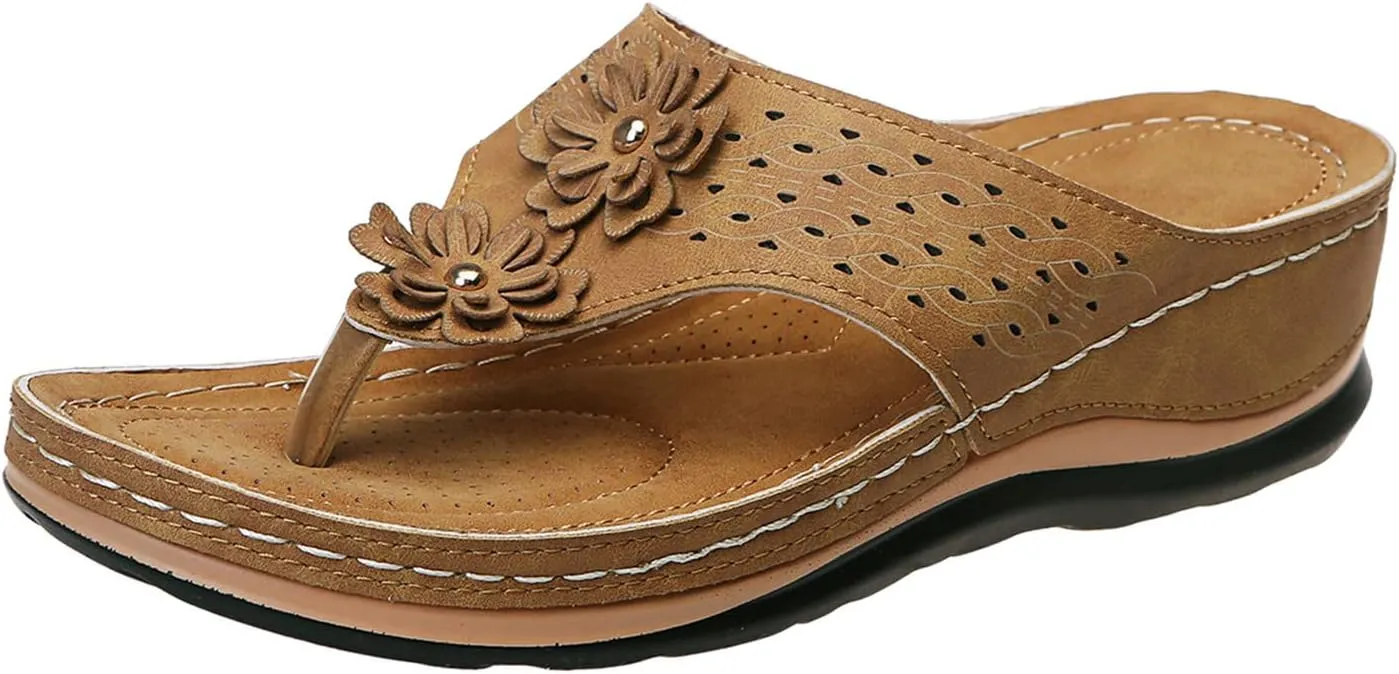 Eduavar Orthopedic Sandals for Women, Sandals Women Comfortable Flip Flops Summer Beach Wedge Sandals with Arch Support