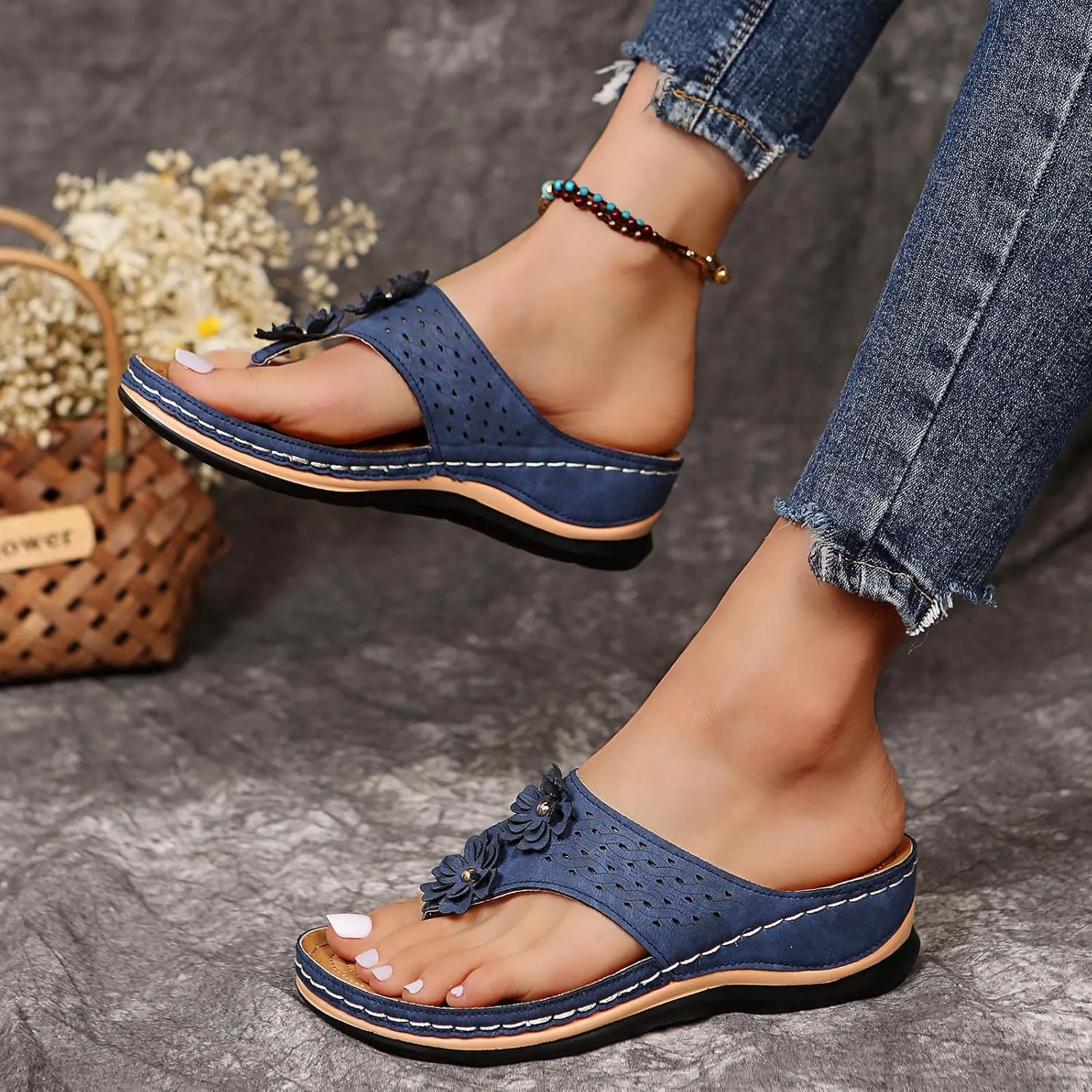 Eduavar Platform Sandals Women Casual Beach Walking Shoes Orthopedic Arch Support Flip Flop Comfortable Wedge Slides Slippers