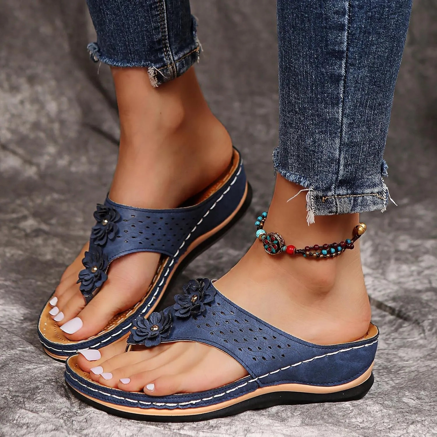 Eduavar Platform Sandals Women Casual Beach Walking Shoes Orthopedic Arch Support Flip Flop Comfortable Wedge Slides Slippers