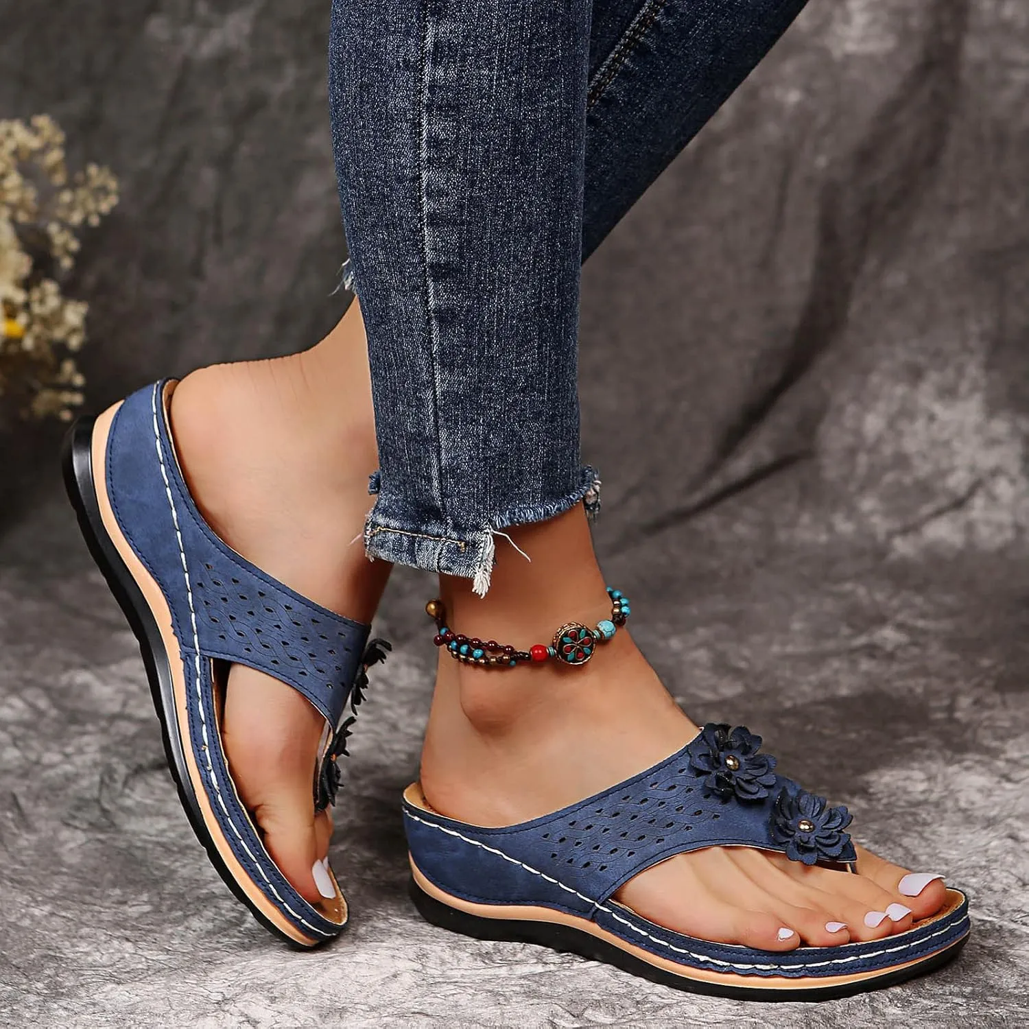 Eduavar Platform Sandals Women Casual Beach Walking Shoes Orthopedic Arch Support Flip Flop Comfortable Wedge Slides Slippers