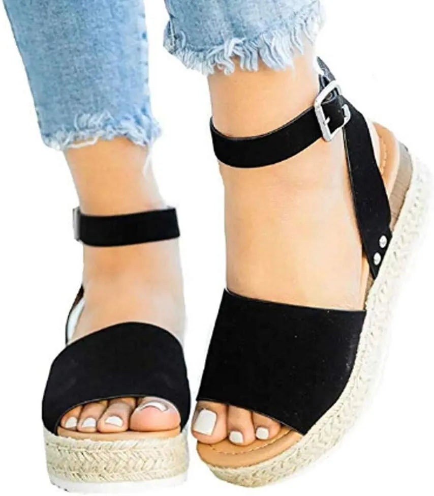 Eduavar Platform Sandals Women, Sandals for Women Dressy Summer Peep Toe Espadrille Platform Sandals Shoes with Buckle Strap