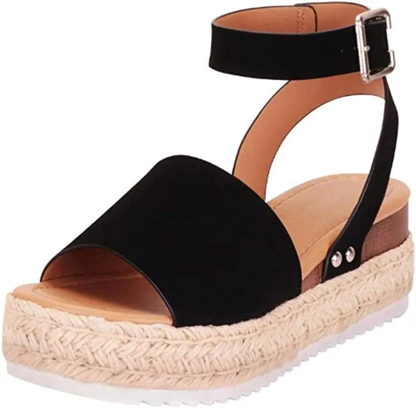Eduavar Platform Sandals Women, Sandals for Women Dressy Summer Peep Toe Espadrille Platform Sandals Shoes with Buckle Strap