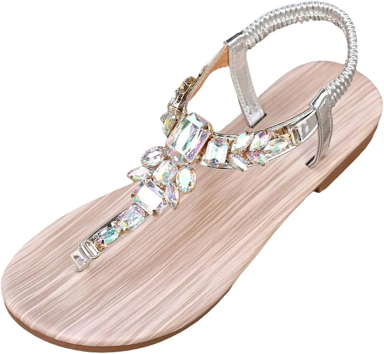 Eduavar Sandals for Women 2025 Casual Comfortable Dressy Rhinestone Summer Beach Sandals Slip-on Walking Orthopedic Shoes