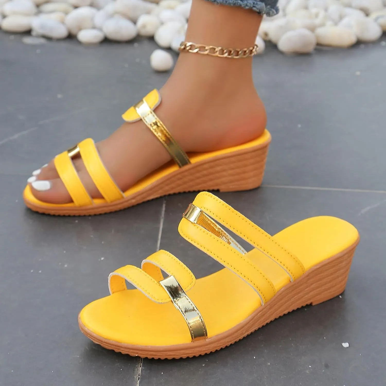 Eduavar Sandals for Women 2025 Casual Dressy Arch Support Lightweight Platform Fashion Slides Slippers Low Wedge Heels Shoes