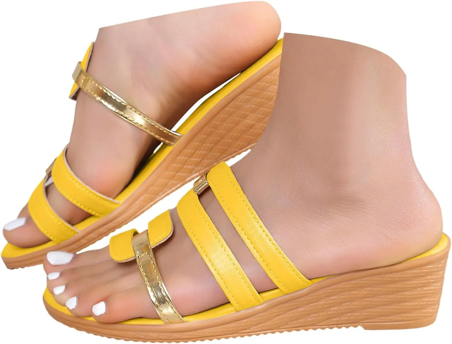 Eduavar Sandals for Women 2025 Casual Dressy Arch Support Lightweight Platform Fashion Slides Slippers Low Wedge Heels Shoes