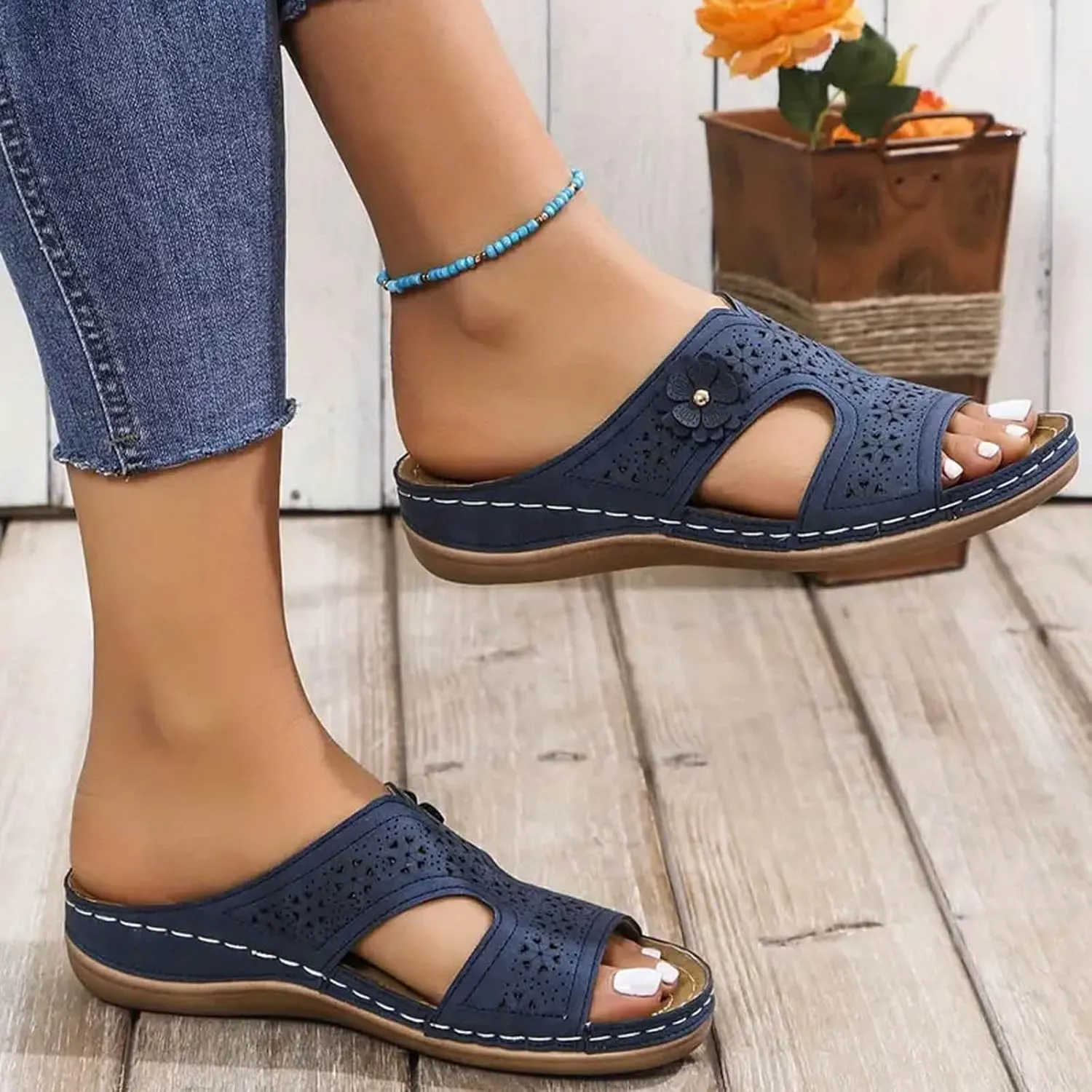 Eduavar Sandals for Women 2025 Orthopedic Slide Sandals Orthotic Comfortable Walking Non-Slip Sole Shoes with Arch Support