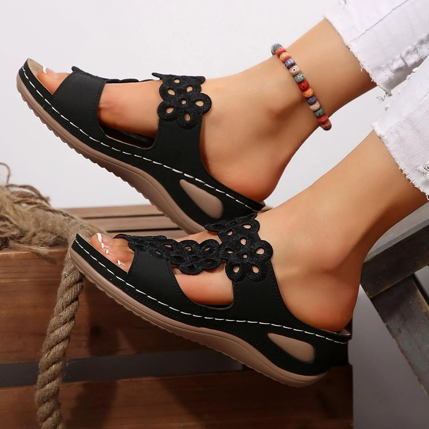 Eduavar Sandals for Women 2025 Slip On Comfortable Orthopedic Slide Slippers Lady Walking Platform Sandals with Arch Support