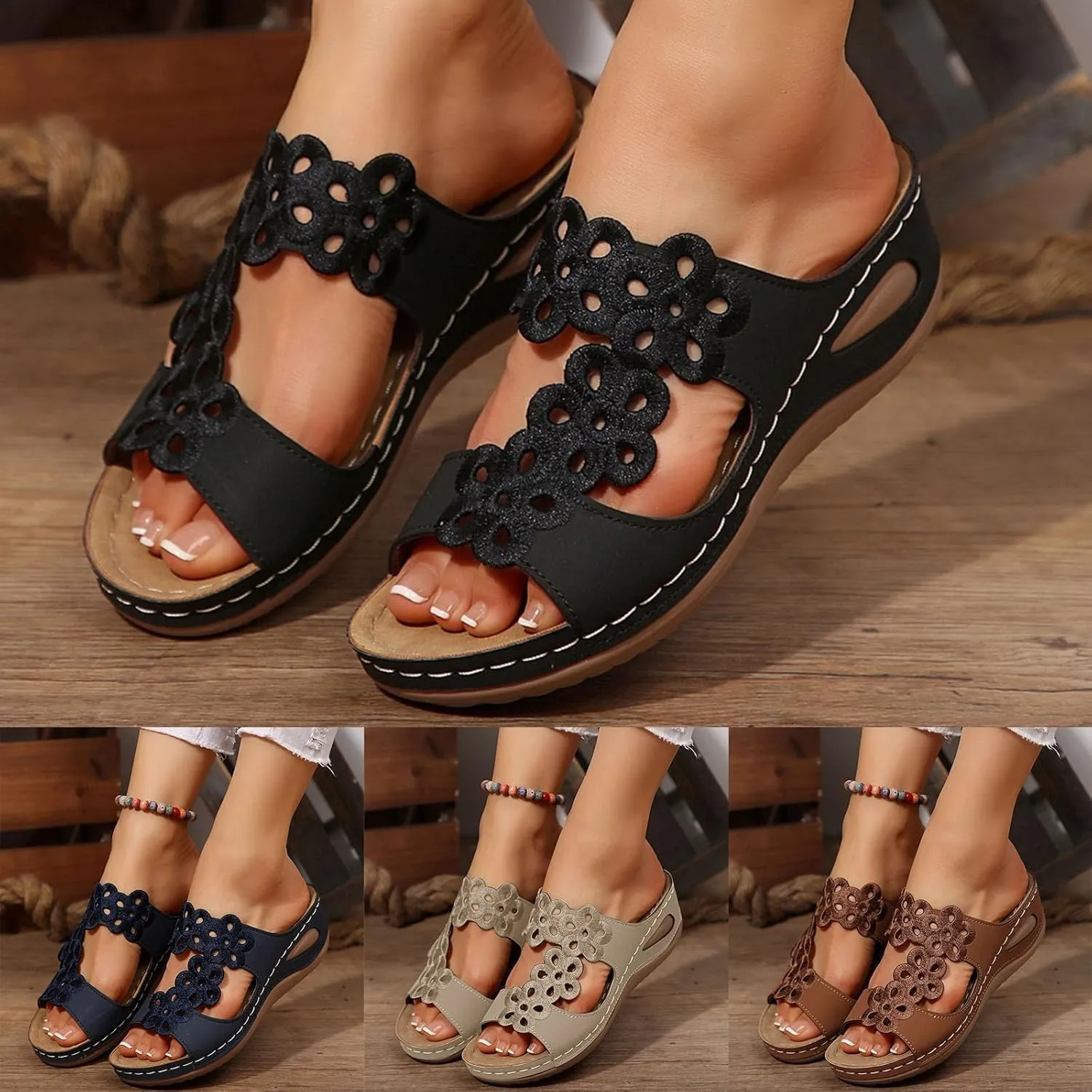 Eduavar Sandals for Women 2025 Slip On Comfortable Orthopedic Slide Slippers Lady Walking Platform Sandals with Arch Support