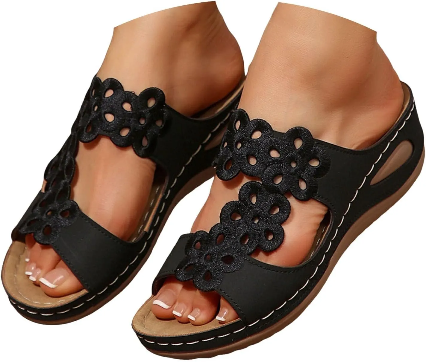 Eduavar Sandals for Women 2025 Slip On Comfortable Orthopedic Slide Slippers Lady Walking Platform Sandals with Arch Support