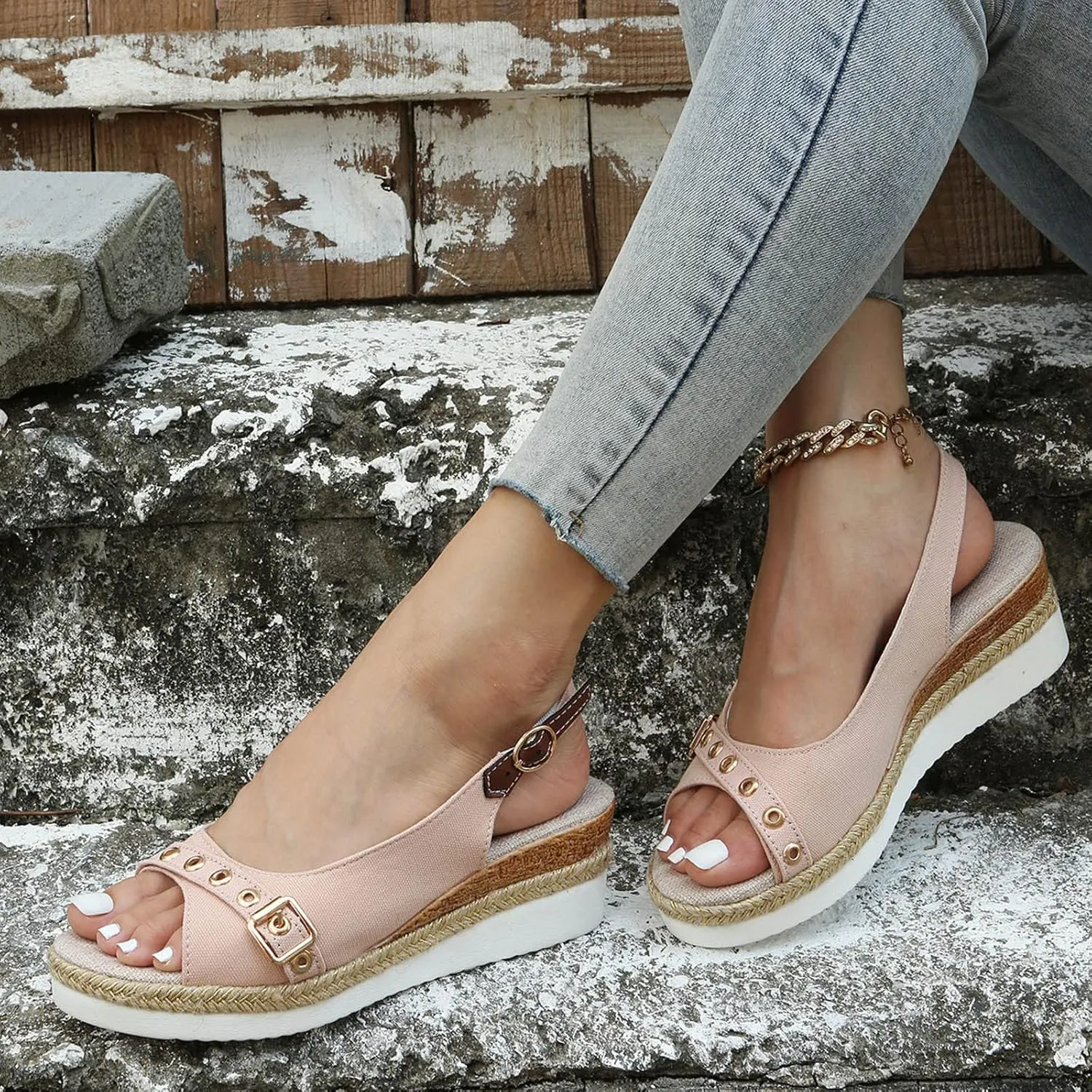 Eduavar Sandals for Women 2025 Summer Open Toe Slingback Wedges Double Strap Block Low Heel Sandals Classic Dress Shoes