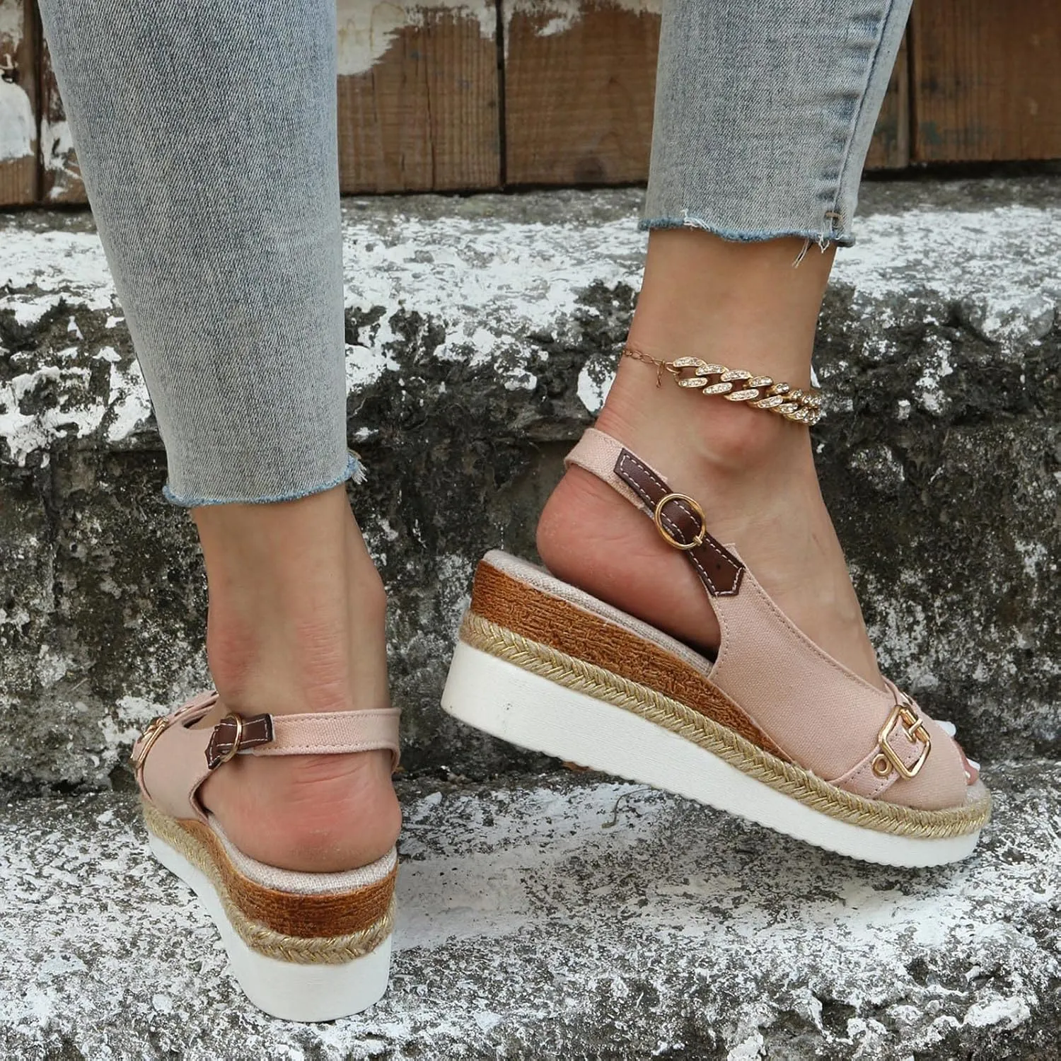 Eduavar Sandals for Women 2025 Summer Open Toe Slingback Wedges Double Strap Block Low Heel Sandals Classic Dress Shoes