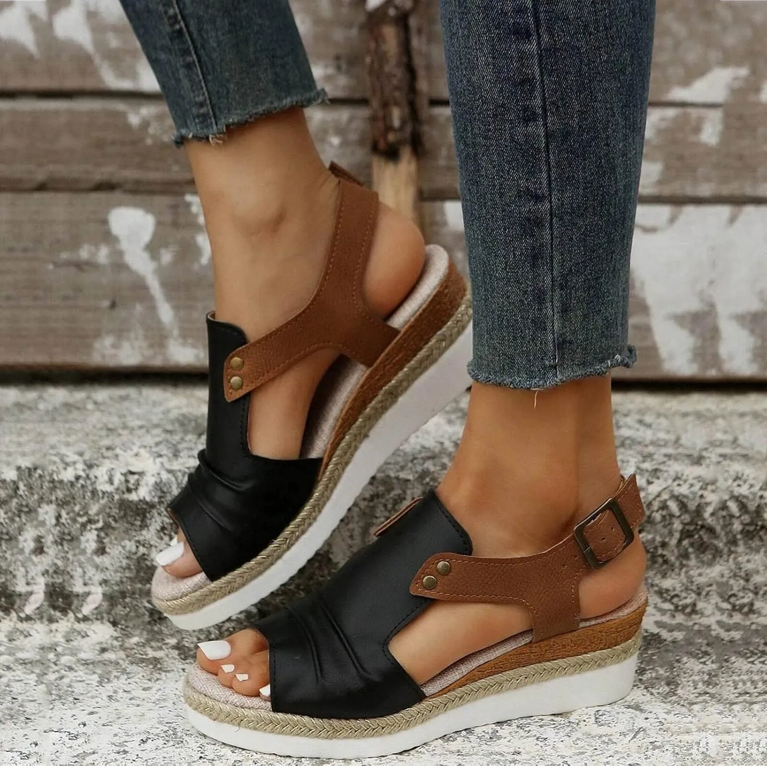 Eduavar Sandals for Women 2025 Wedge Comfortable Ankle Strap Open Toe Platform Casual Dressy Espadrille Summer Dress Shoes