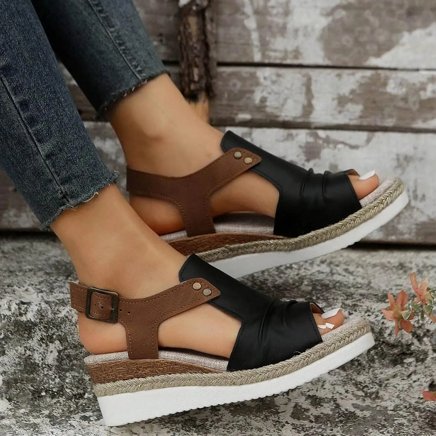 Eduavar Sandals for Women 2025 Wedge Comfortable Ankle Strap Open Toe Platform Casual Dressy Espadrille Summer Dress Shoes