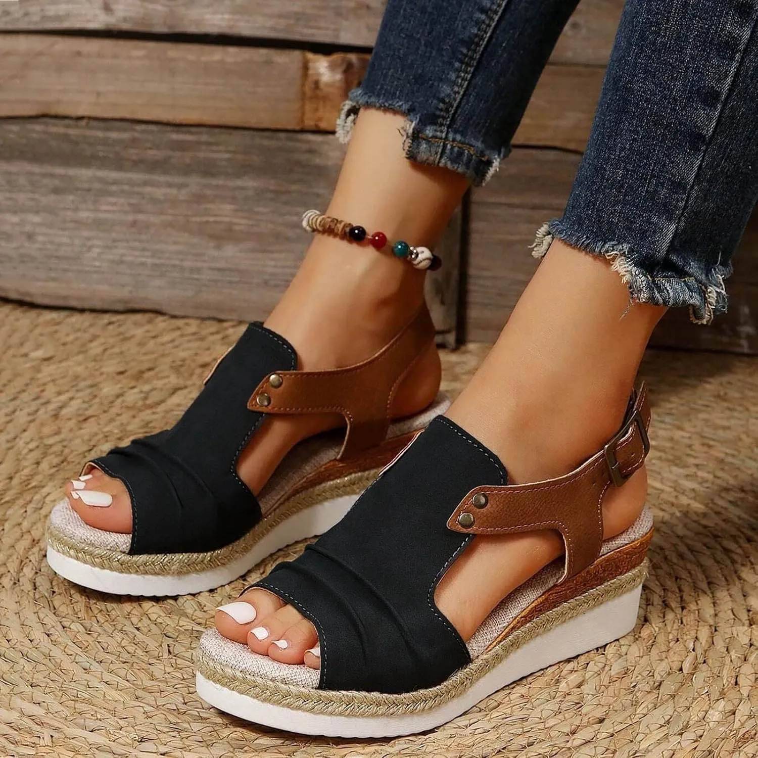 Eduavar Sandals for Women 2025 Wedge Comfortable Ankle Strap Open Toe Platform Casual Dressy Espadrille Summer Dress Shoes