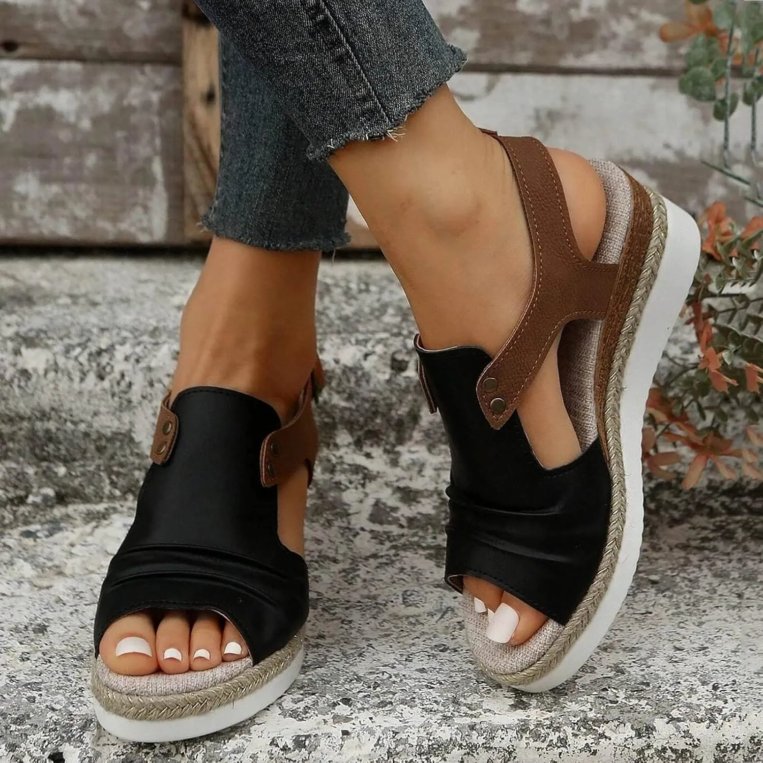 Eduavar Sandals for Women 2025 Wedge Comfortable Ankle Strap Open Toe Platform Casual Dressy Espadrille Summer Dress Shoes