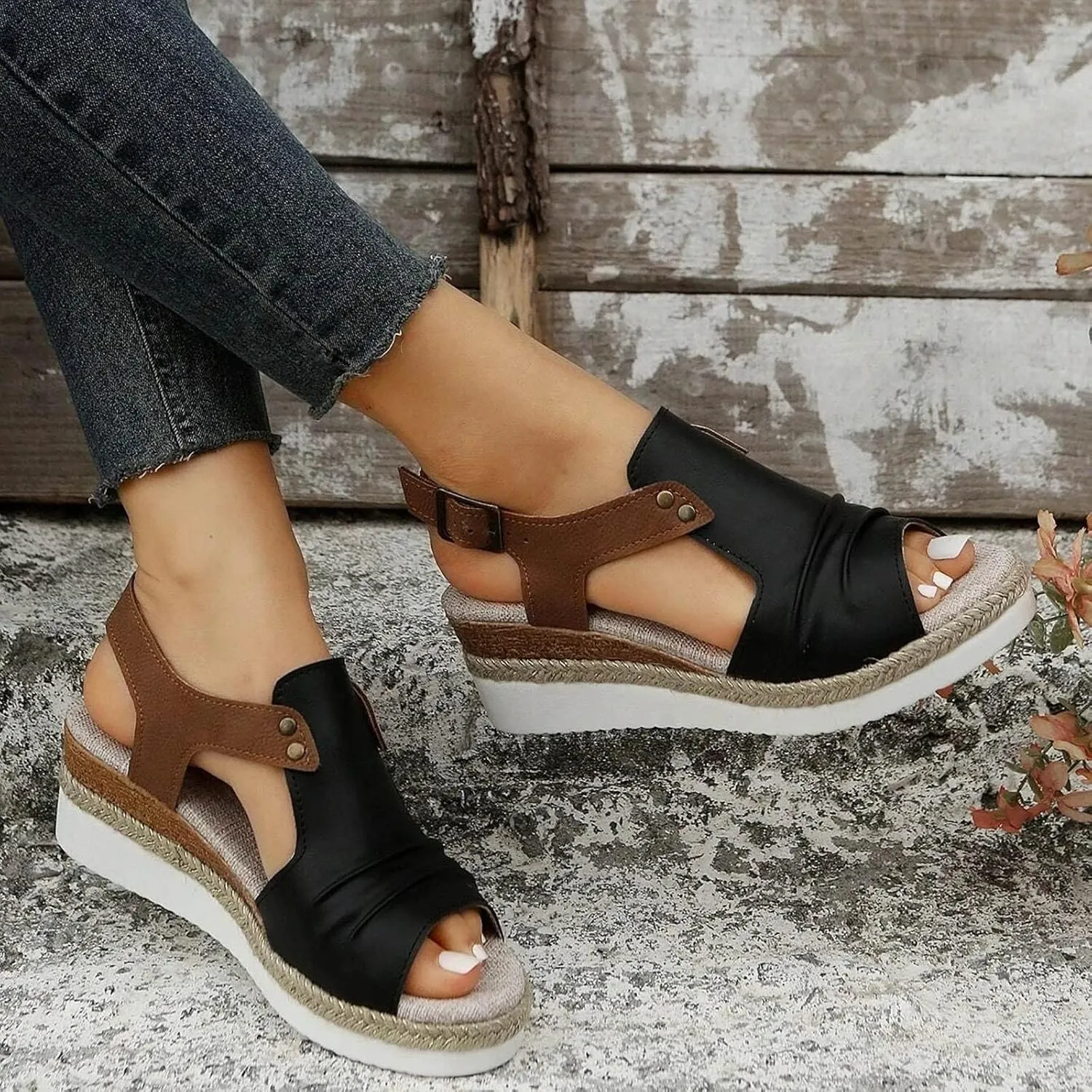 Eduavar Sandals for Women 2025 Wedge Comfortable Ankle Strap Open Toe Platform Casual Dressy Espadrille Summer Dress Shoes