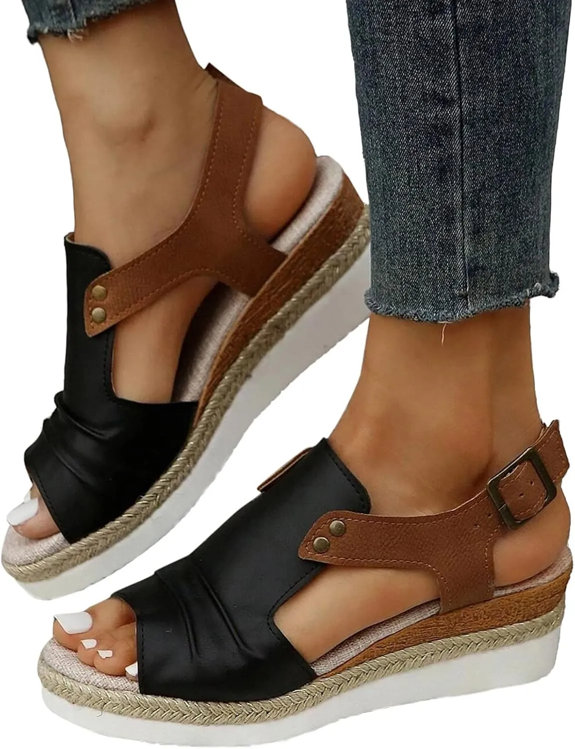Eduavar Sandals for Women 2025 Wedge Comfortable Ankle Strap Open Toe Platform Casual Dressy Espadrille Summer Dress Shoes