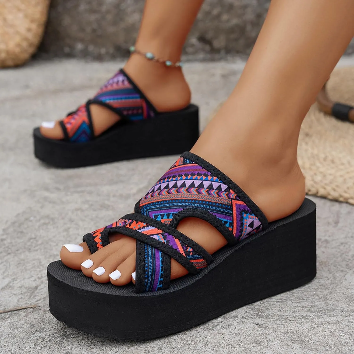 Eduavar Sandals for Women Casual Dressy Open Toe Flip Flops Strappy Yoga Mat Comfortable Wedges Walking Shoes Slip on Slipper