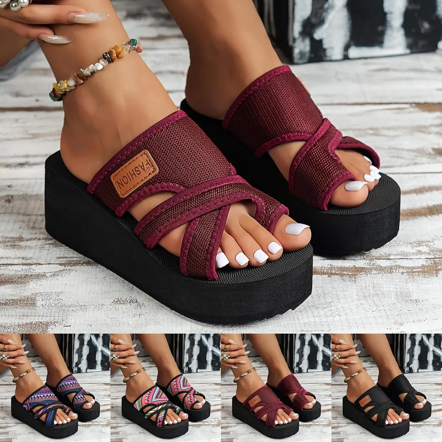Eduavar Sandals for Women Casual Dressy Open Toe Flip Flops Strappy Yoga Mat Comfortable Wedges Walking Shoes Slip on Slipper