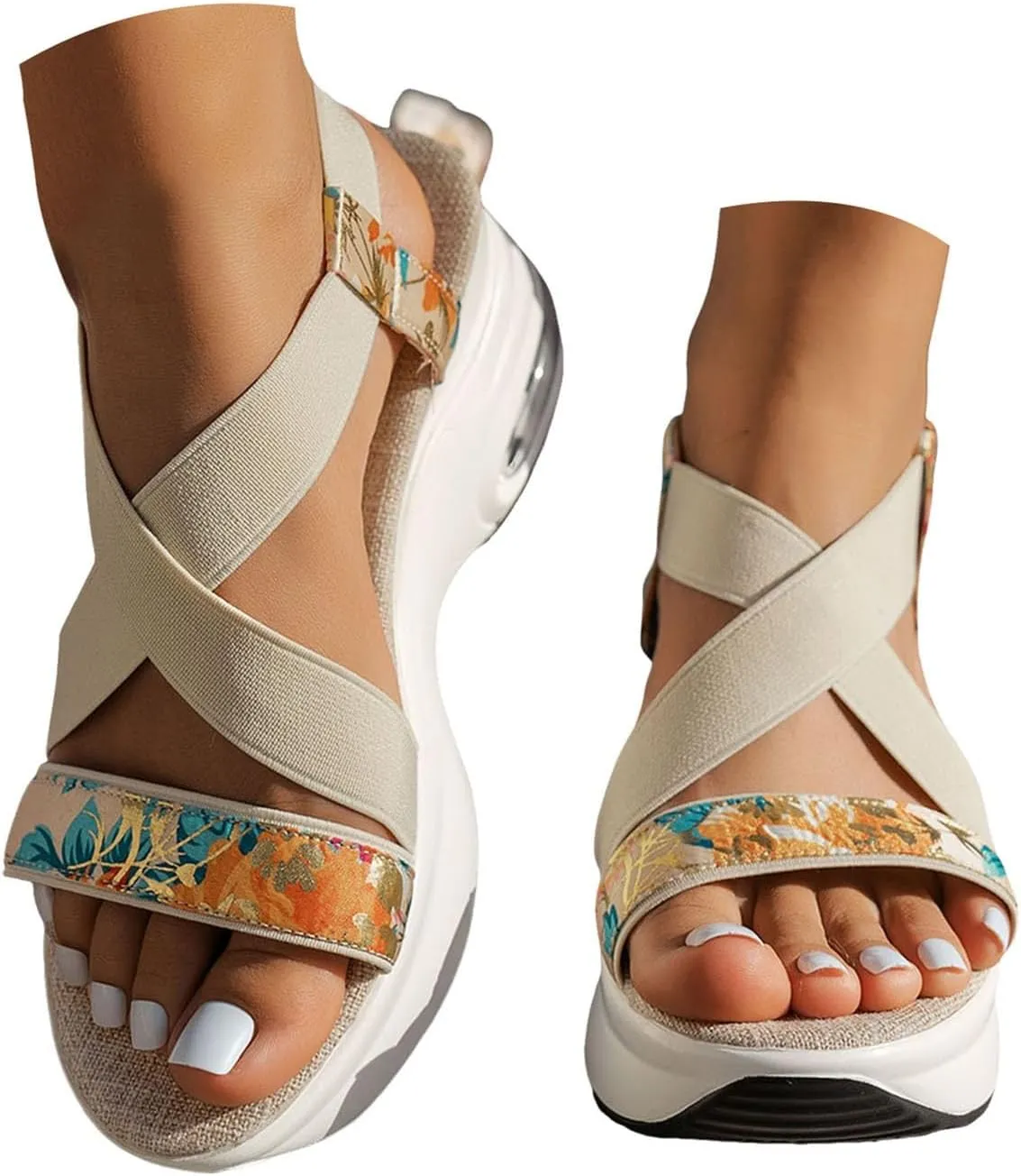 Eduavar Sandals for Women Casual Dressy Platform Comfortable Sandals with Arch Support Chunky Lightweight Summer Beach Shoes