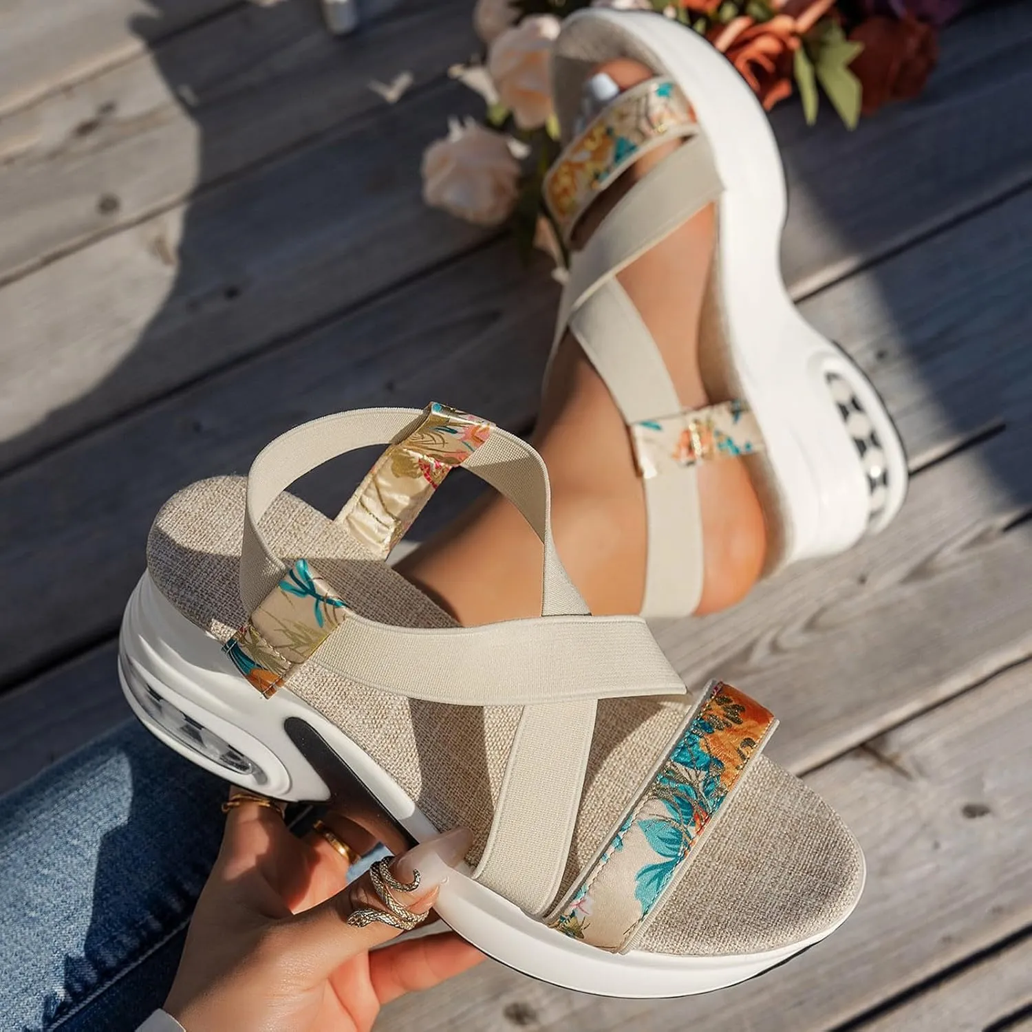 Eduavar Sandals for Women Casual Dressy Platform Comfortable Sandals with Arch Support Chunky Lightweight Summer Beach Shoes