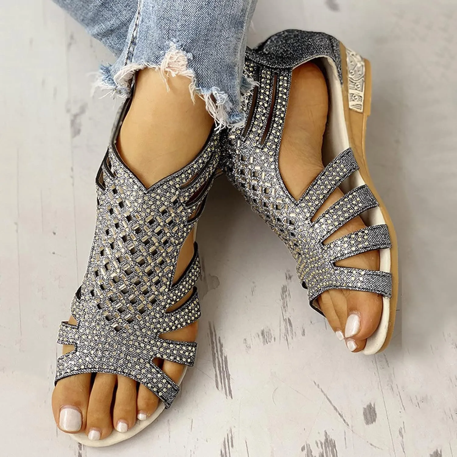 Eduavar Sandals for Women Casual Summer, Women Sandals Closed Toe Wedge Sandals Summer Casual Ankle Strap Buckle Sandals