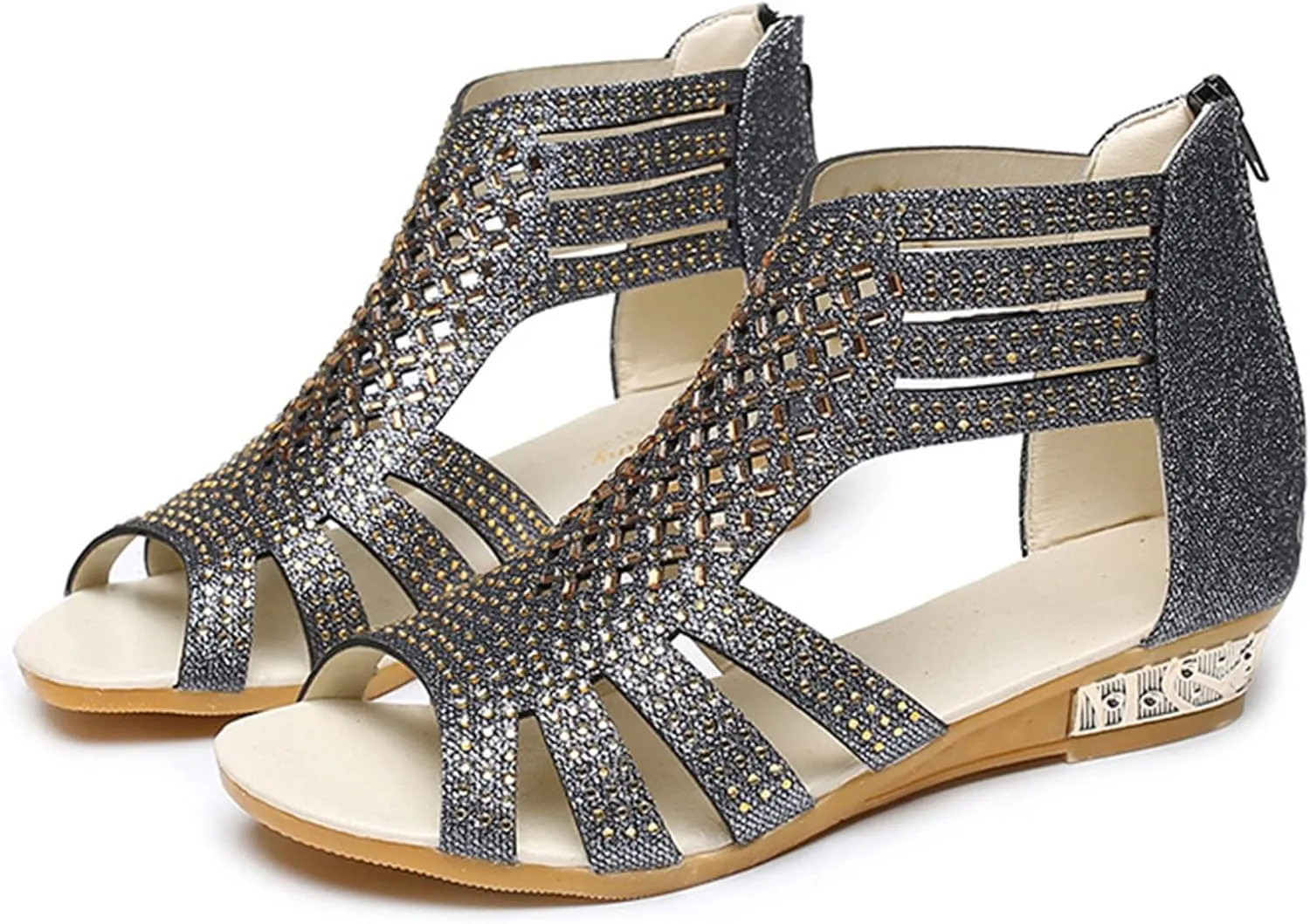 Eduavar Sandals for Women Casual Summer, Women Sandals Closed Toe Wedge Sandals Summer Casual Ankle Strap Buckle Sandals