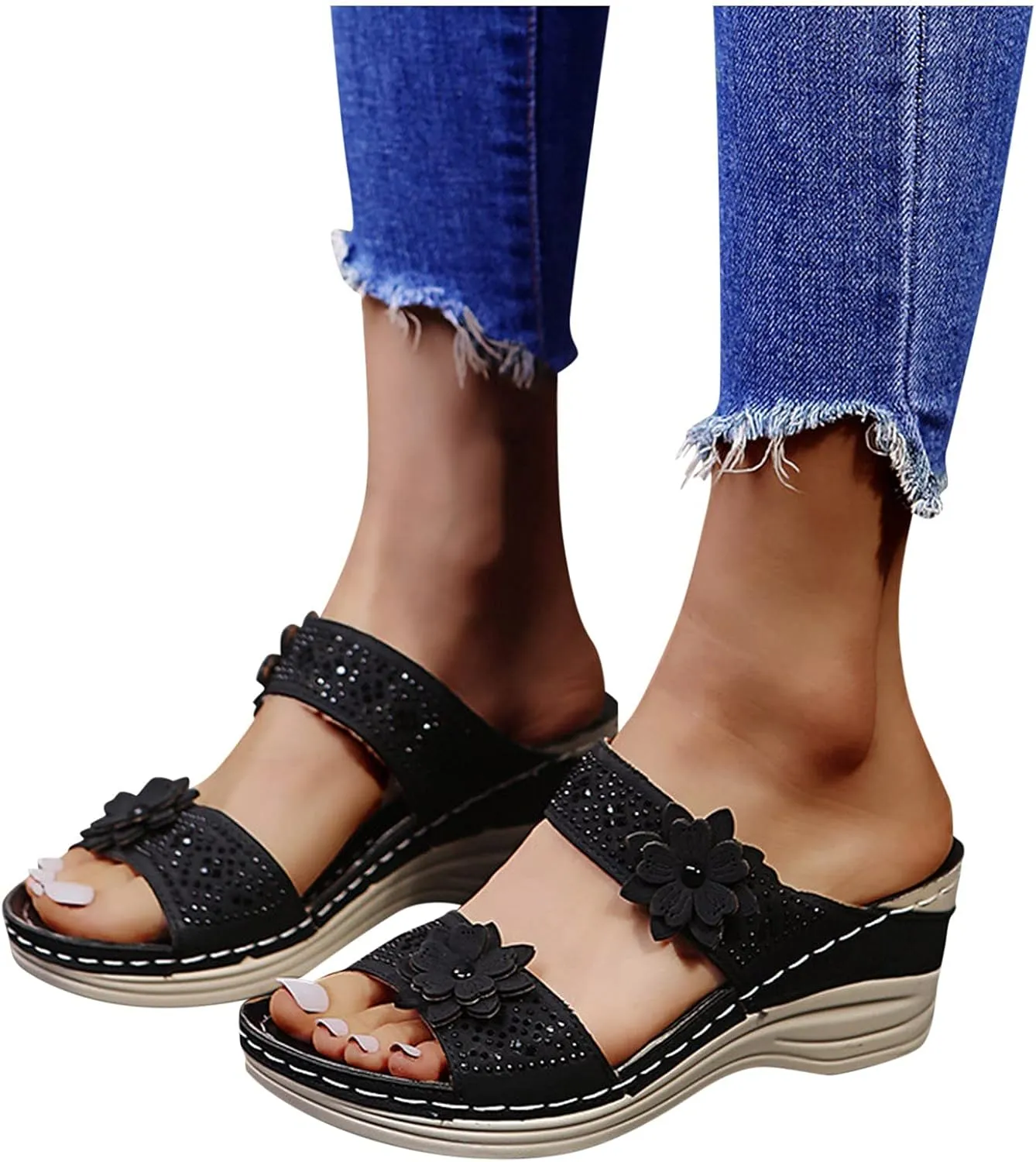 Eduavar Sandals Women, Womens Sandals Fashion Open Toe Sandals Arch Support Wide Width Orthopedic Flip