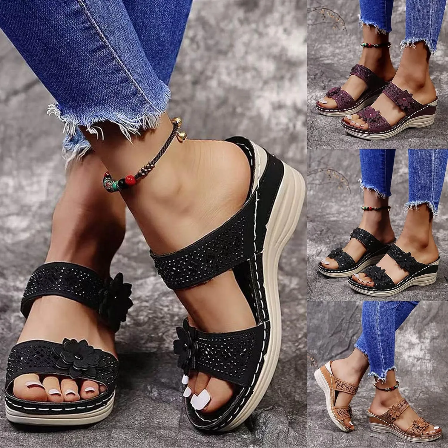 Eduavar Sandals Women, Womens Sandals Fashion Open Toe Sandals Arch Support Wide Width Orthopedic Flip