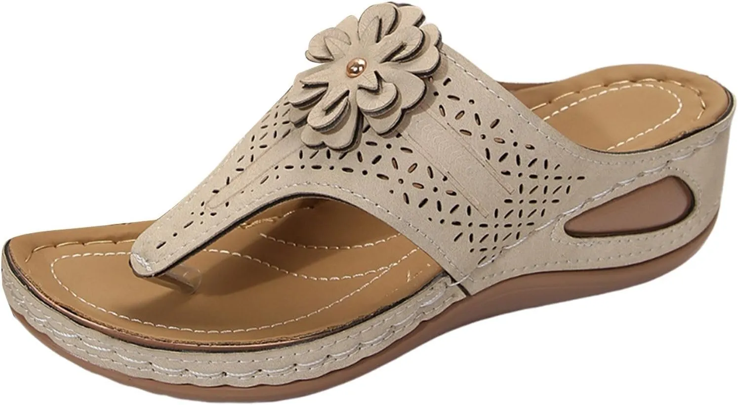 Eduavar Womens Sandals Arch Support Thong Ladies Wedge Sandals Comfortable Summer Orthopedic Beach Lightweight Flip-Flops